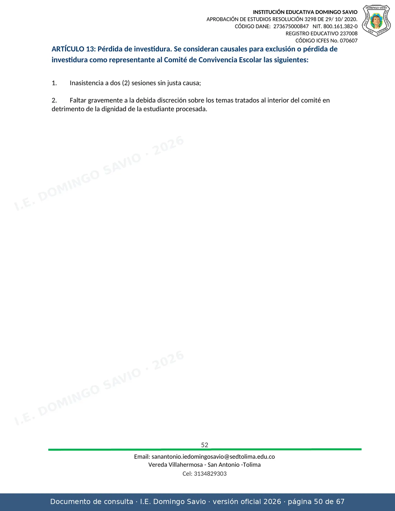 Manual de Convivencia 2026 — página 50 de 67