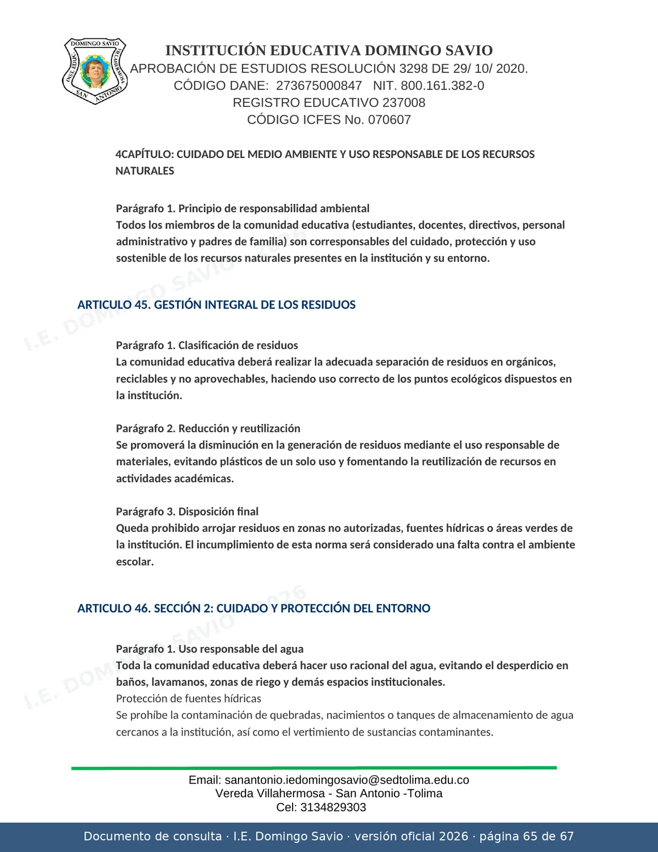Manual de Convivencia 2026 — página 65 de 67