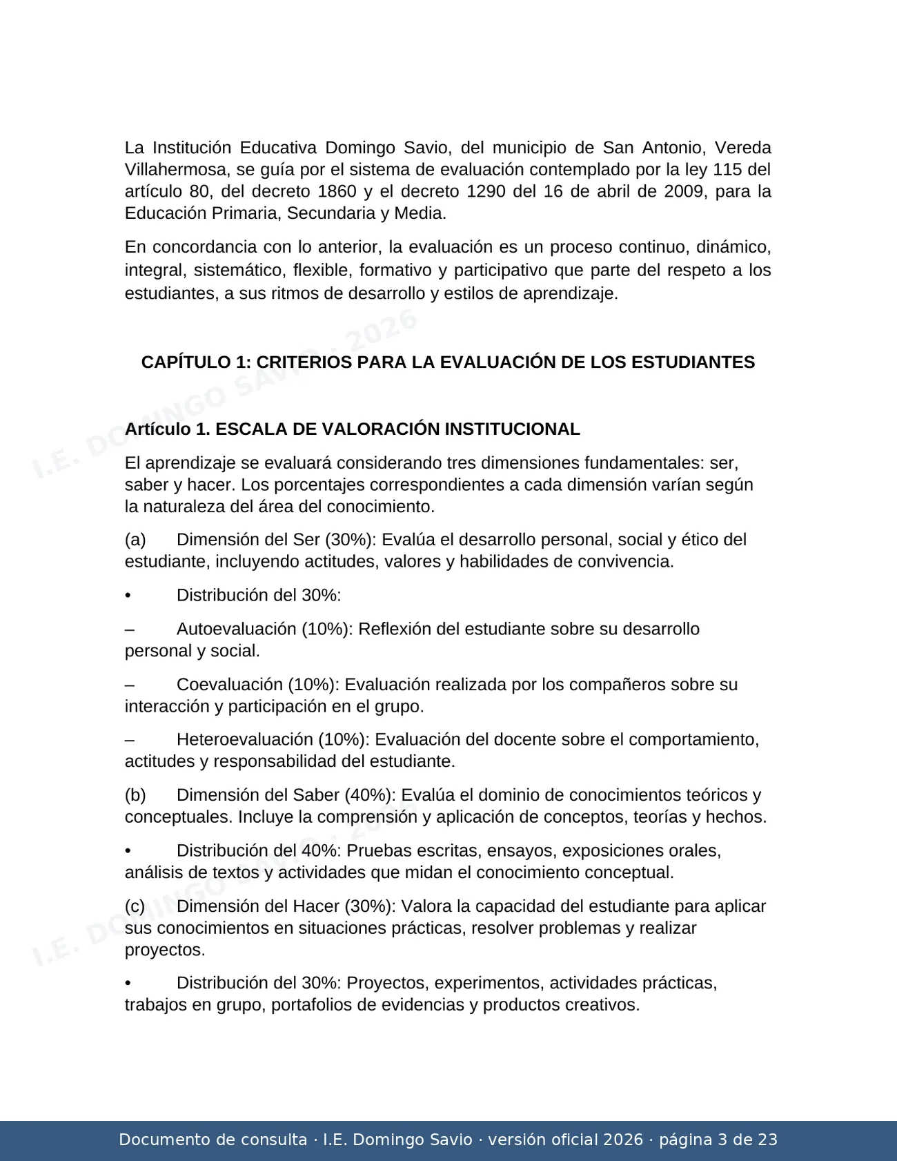 SIEE — Sistema Institucional de Evaluación de los Estudiantes 2026 — página 3 de 23
