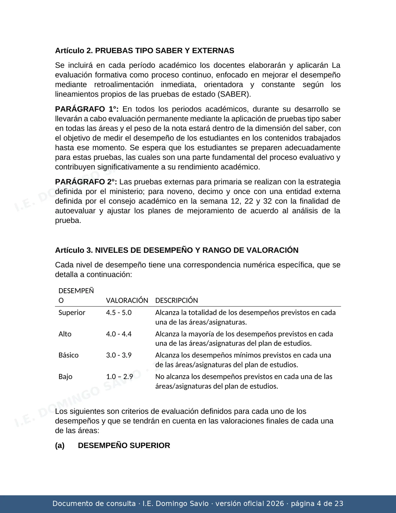 SIEE — Sistema Institucional de Evaluación de los Estudiantes 2026 — página 4 de 23