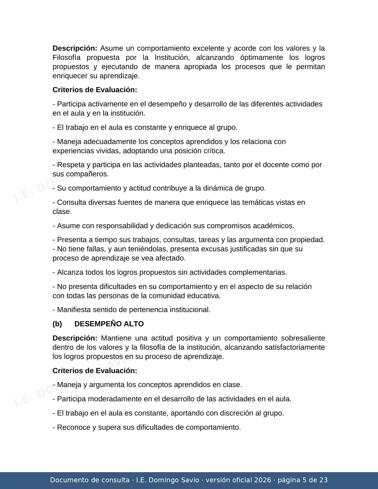 SIEE — Sistema Institucional de Evaluación de los Estudiantes 2026 — página 5 de 23