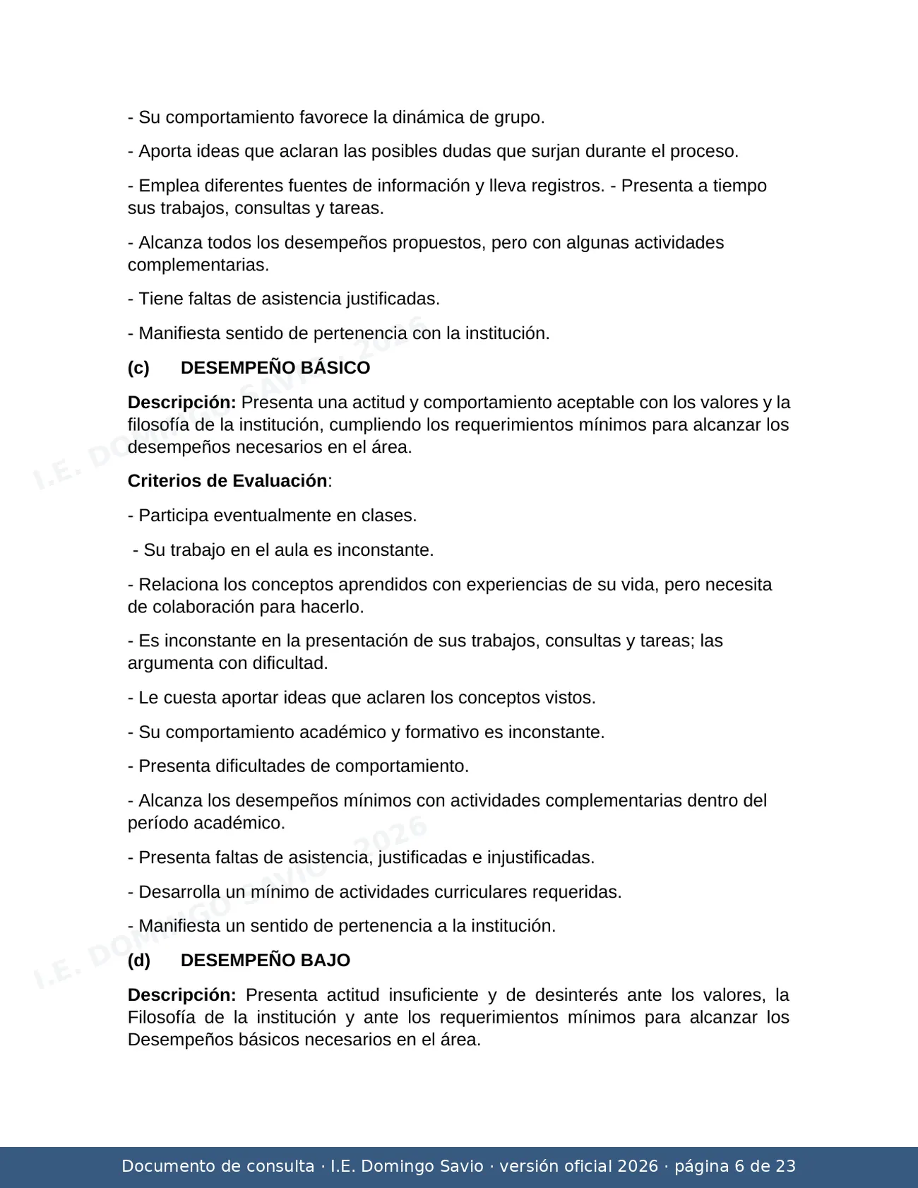 SIEE — Sistema Institucional de Evaluación de los Estudiantes 2026 — página 6 de 23