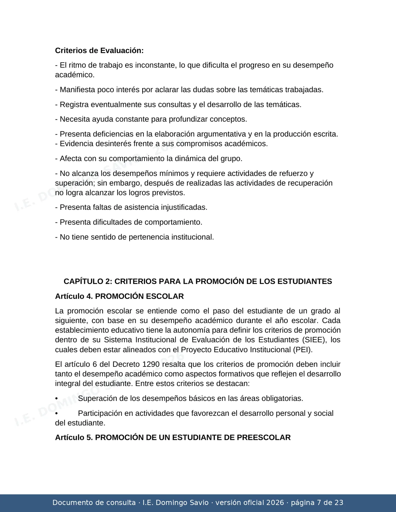 SIEE — Sistema Institucional de Evaluación de los Estudiantes 2026 — página 7 de 23