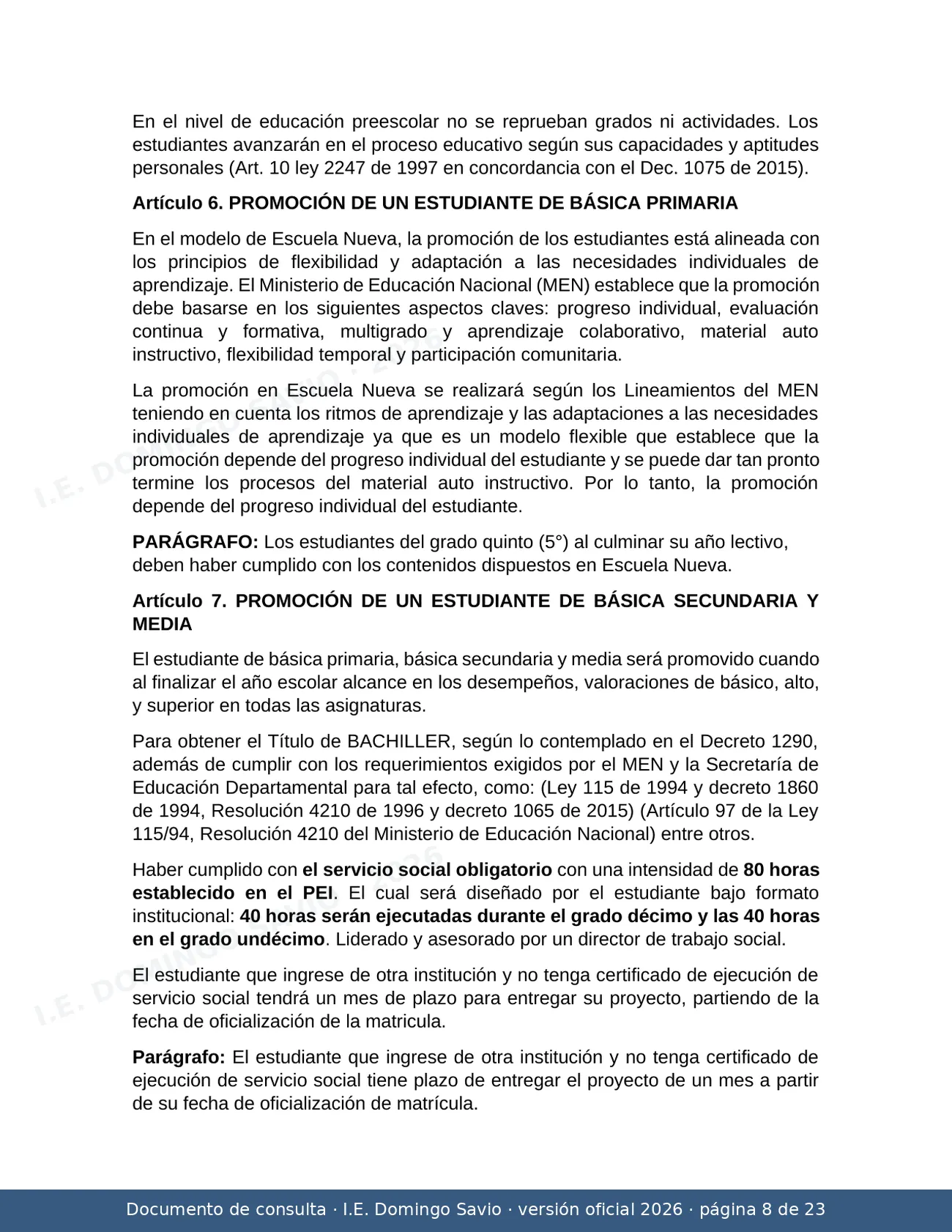 SIEE — Sistema Institucional de Evaluación de los Estudiantes 2026 — página 8 de 23