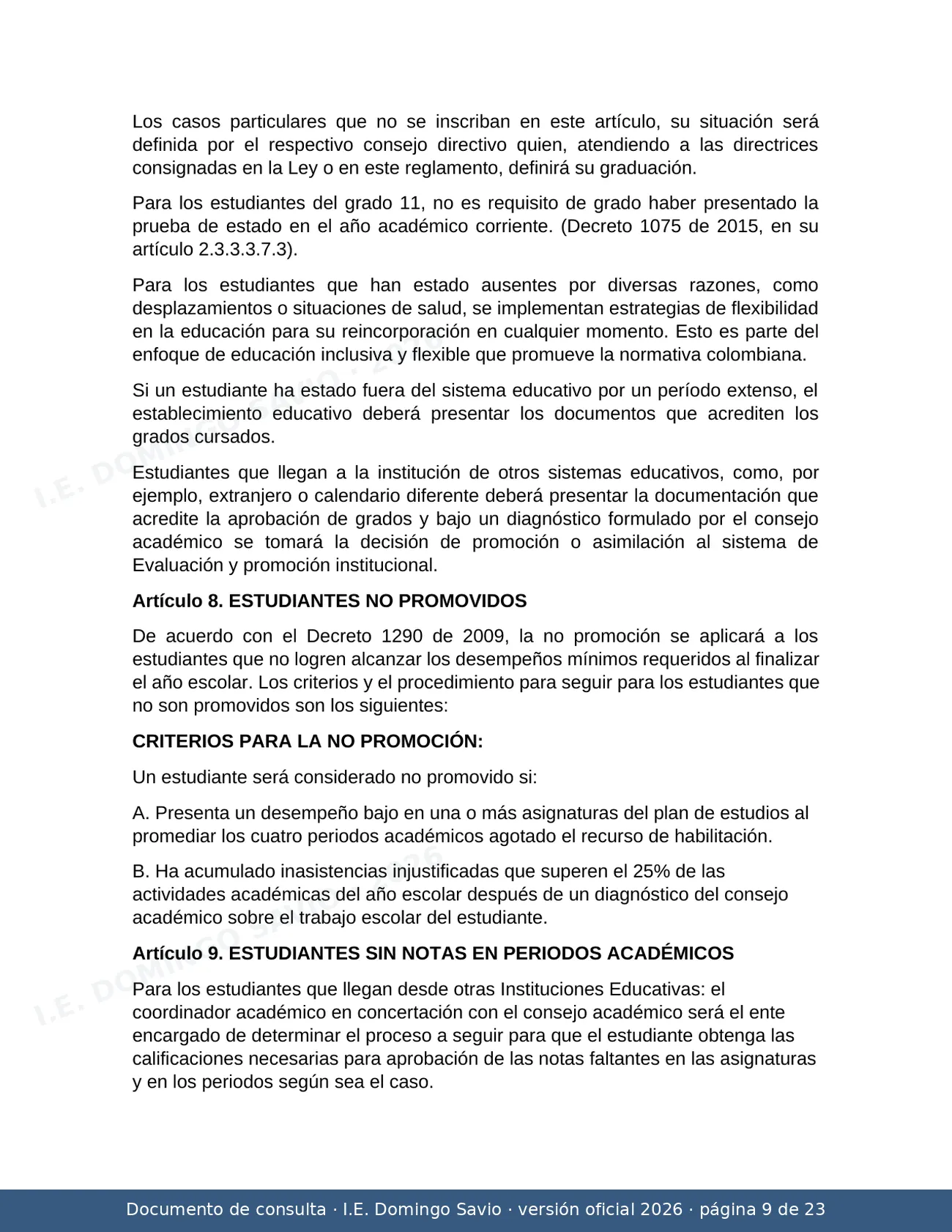 SIEE — Sistema Institucional de Evaluación de los Estudiantes 2026 — página 9 de 23