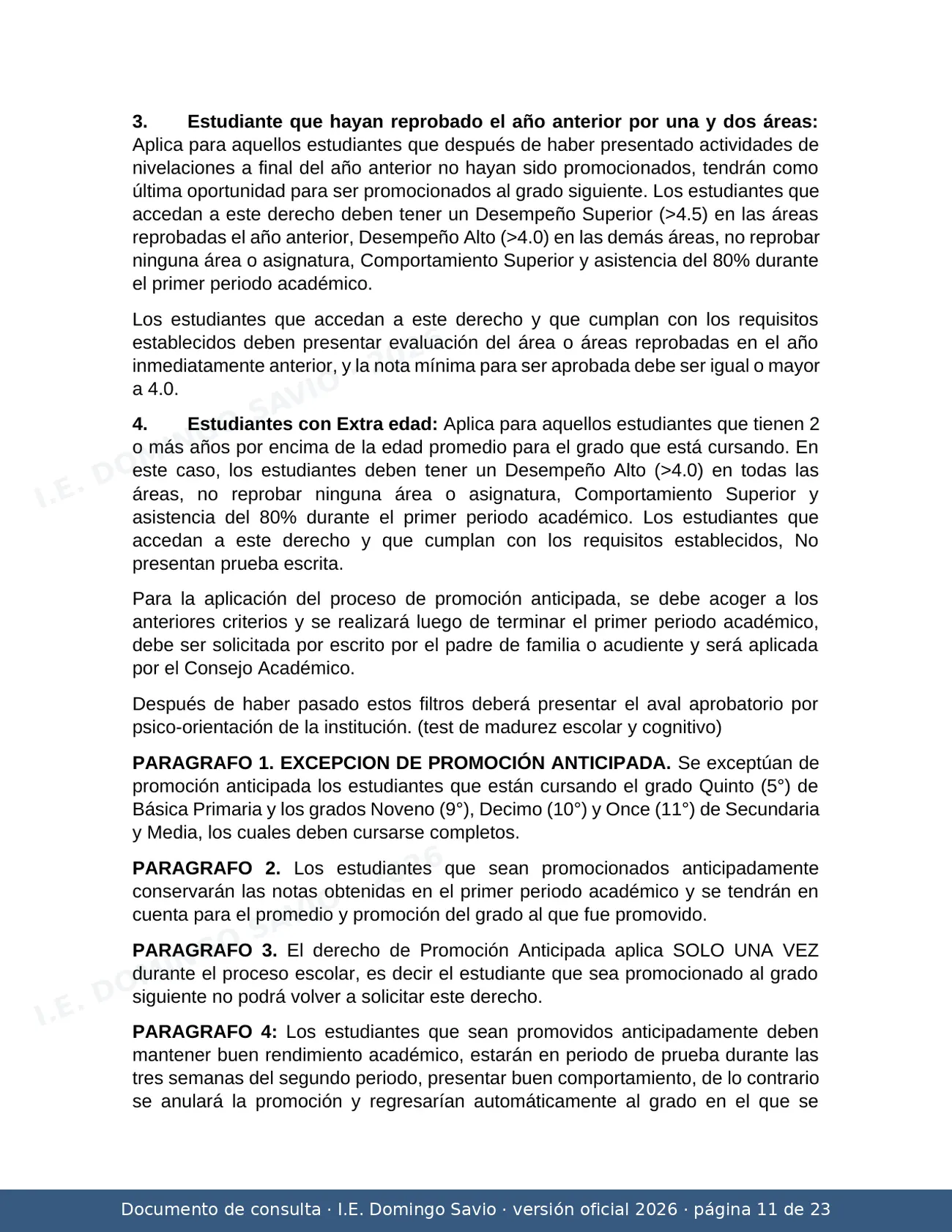 SIEE — Sistema Institucional de Evaluación de los Estudiantes 2026 — página 11 de 23