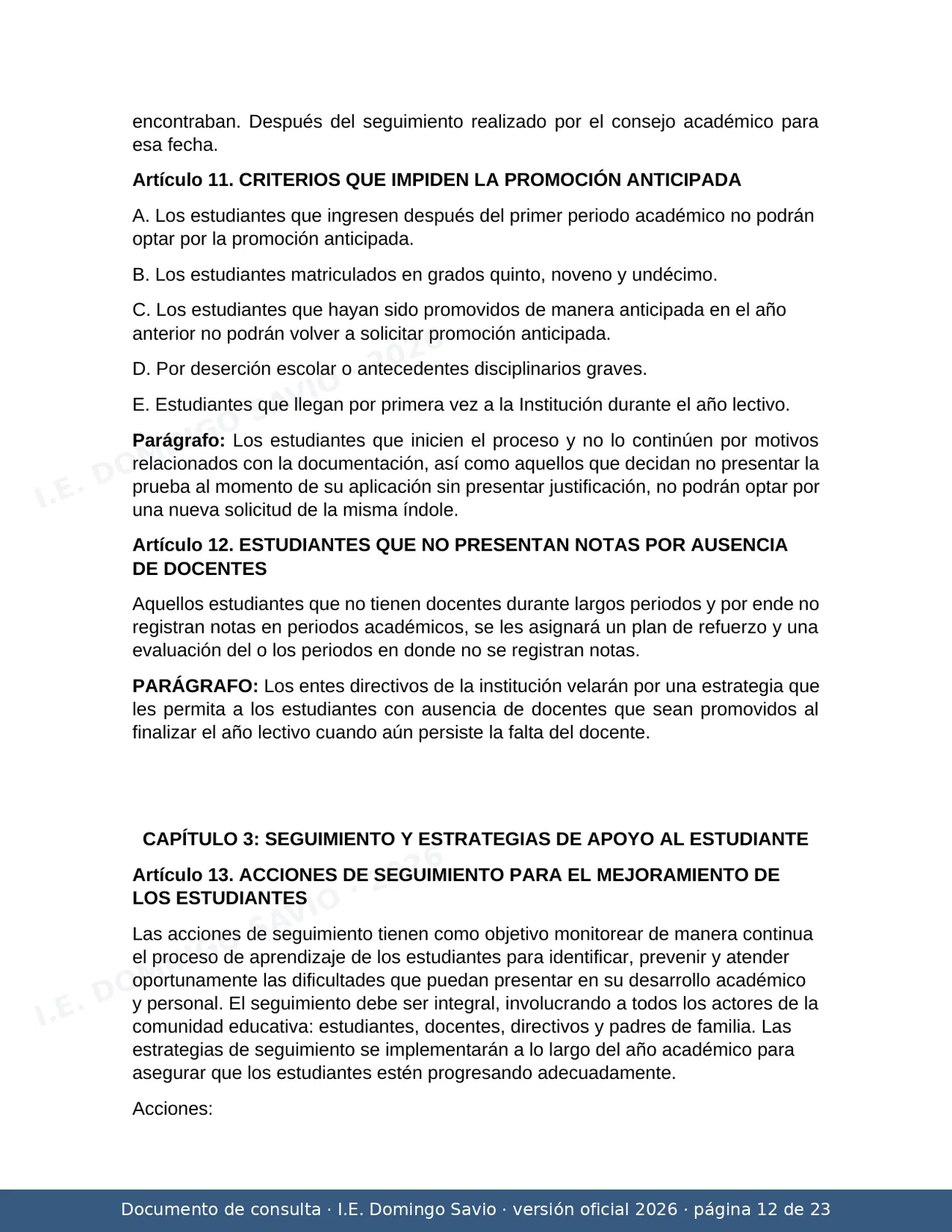 SIEE — Sistema Institucional de Evaluación de los Estudiantes 2026 — página 12 de 23