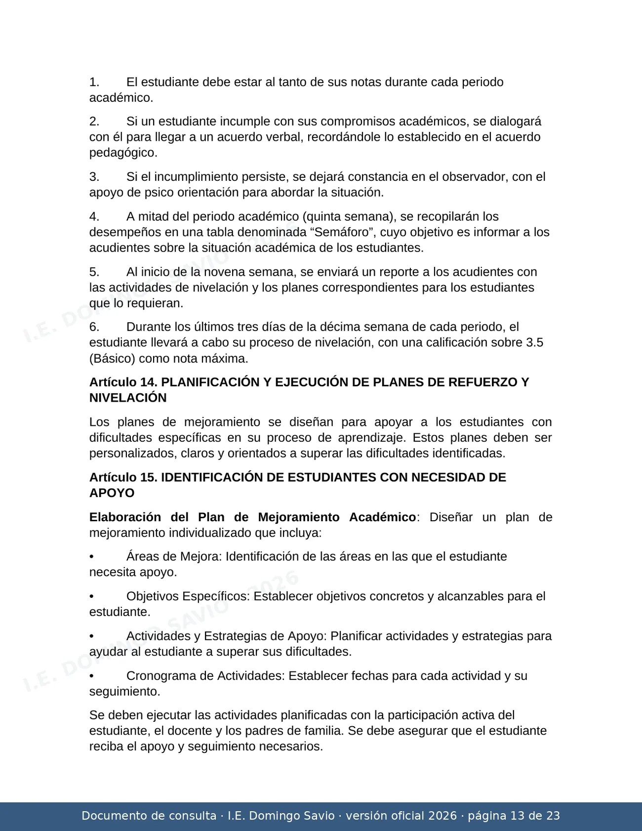 SIEE — Sistema Institucional de Evaluación de los Estudiantes 2026 — página 13 de 23