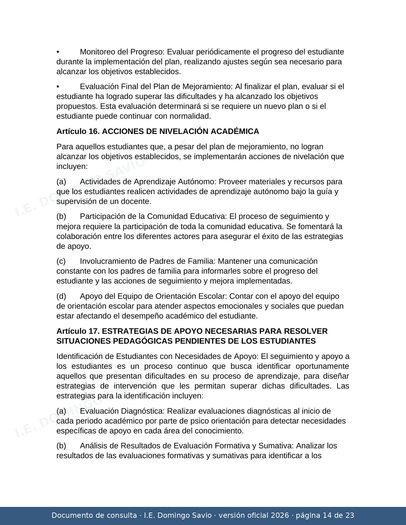 SIEE — Sistema Institucional de Evaluación de los Estudiantes 2026 — página 14 de 23