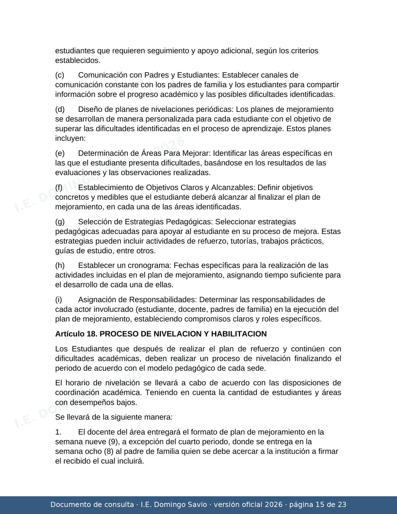SIEE — Sistema Institucional de Evaluación de los Estudiantes 2026 — página 15 de 23