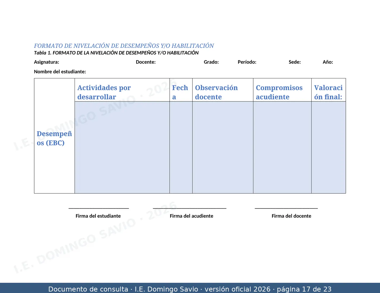 SIEE — Sistema Institucional de Evaluación de los Estudiantes 2026 — página 17 de 23