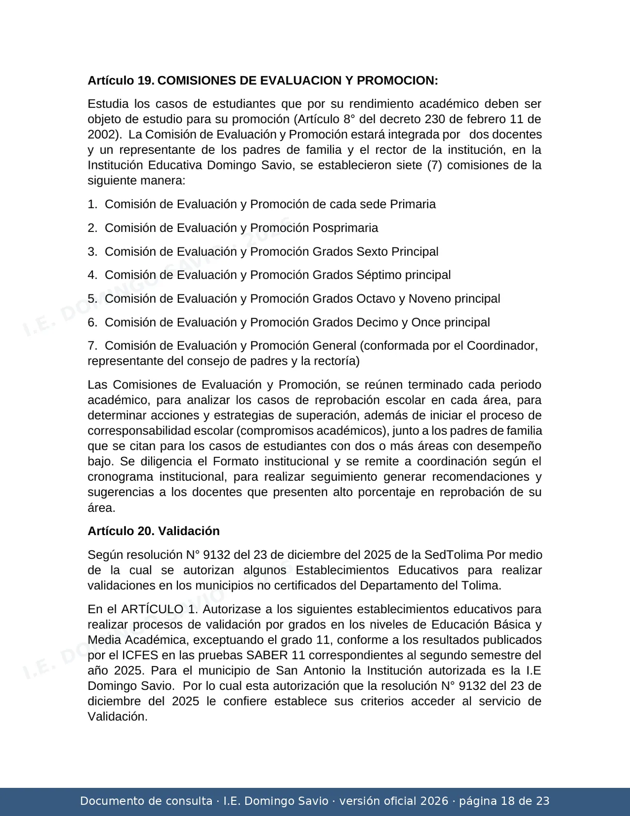 SIEE — Sistema Institucional de Evaluación de los Estudiantes 2026 — página 18 de 23