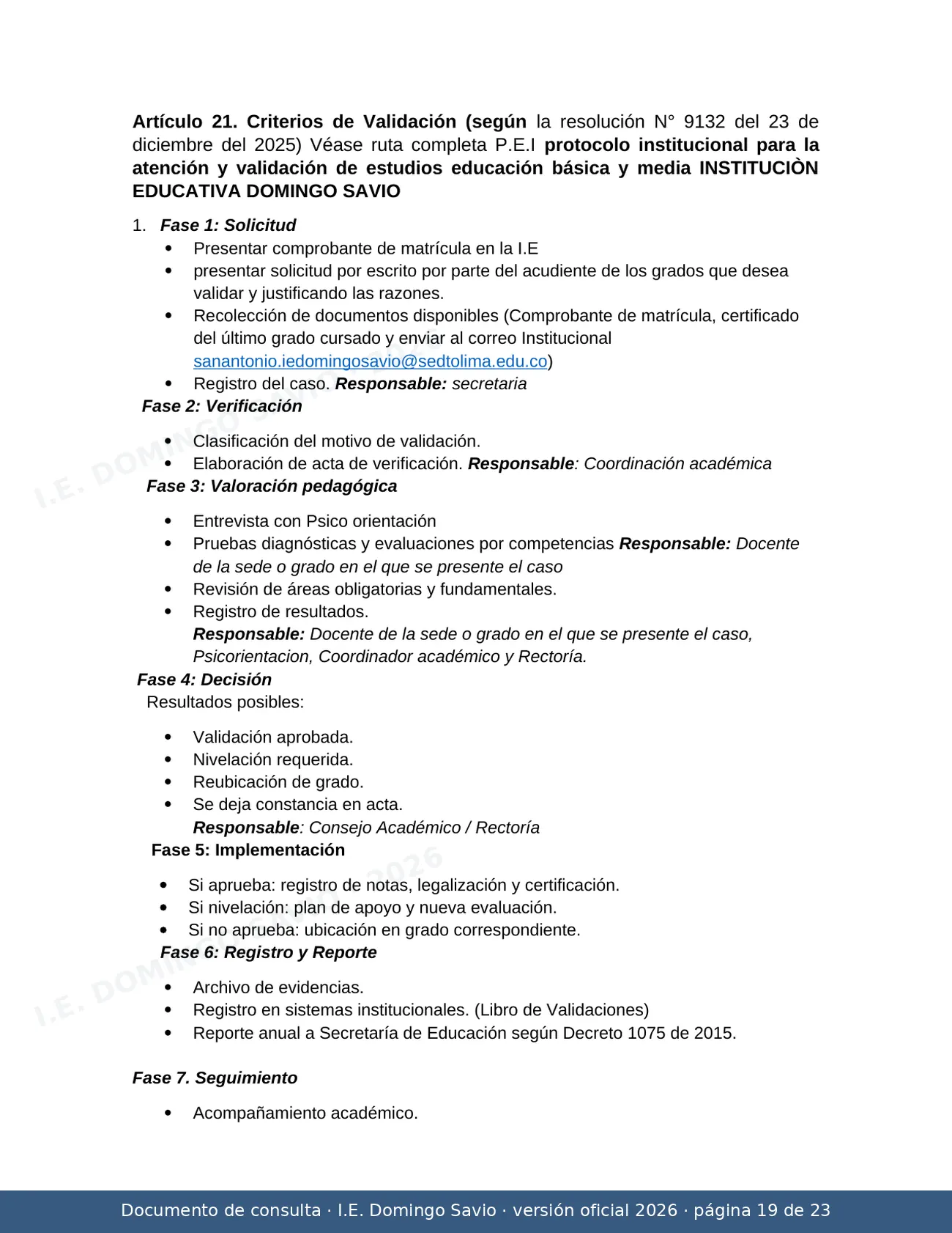 SIEE — Sistema Institucional de Evaluación de los Estudiantes 2026 — página 19 de 23