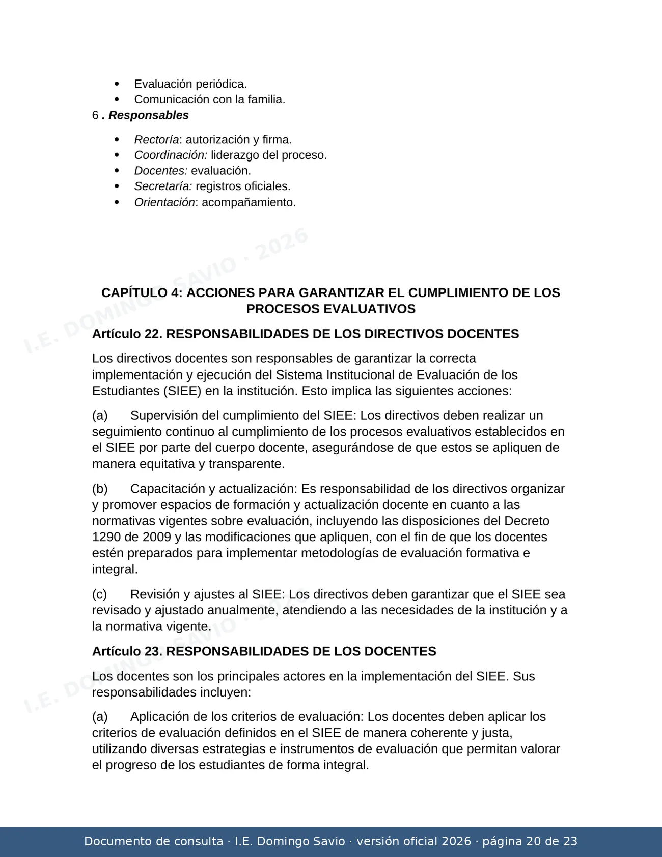 SIEE — Sistema Institucional de Evaluación de los Estudiantes 2026 — página 20 de 23
