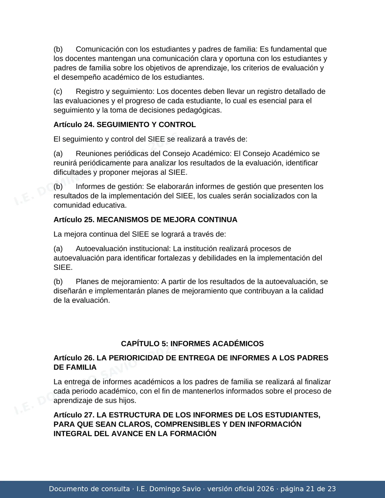 SIEE — Sistema Institucional de Evaluación de los Estudiantes 2026 — página 21 de 23