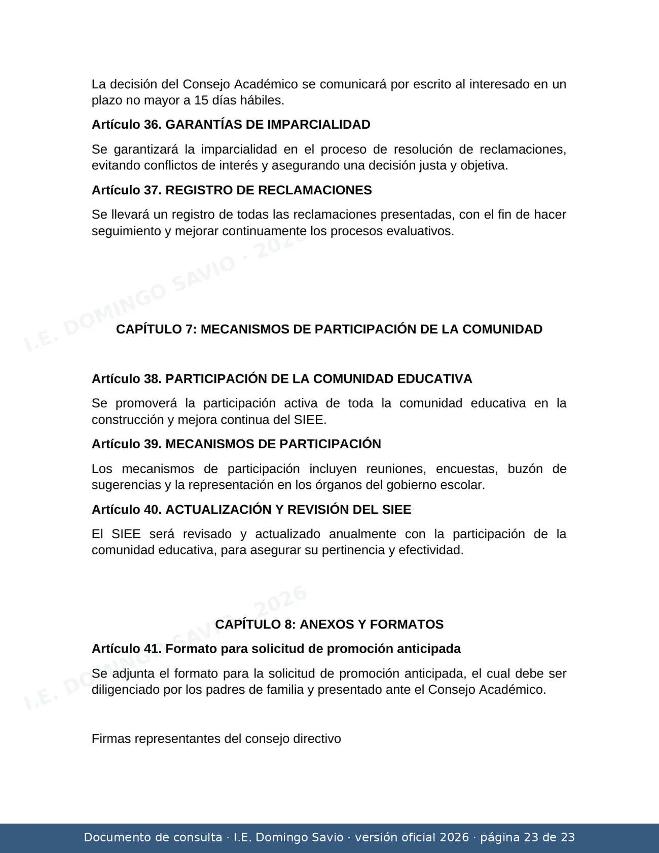 SIEE — Sistema Institucional de Evaluación de los Estudiantes 2026 — página 23 de 23